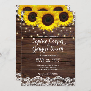 Invitation Pays Dentelle de tournesol rustique   Mariage bois