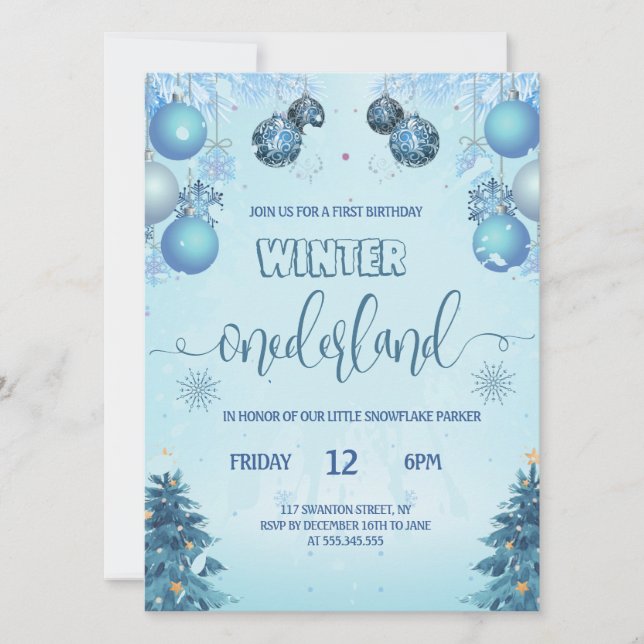 Invitation Pays des merveilles d'hiver pour le premier annive (Devant)