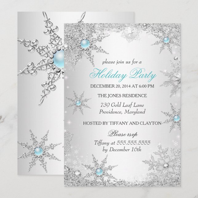 Invitation Pays des merveilles d'hiver sarcelle Fête de Noël  (Devant / Derrière)