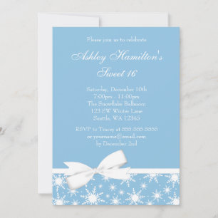 Invitation Pays des merveilles hivernal Bleu Flocon de neige 