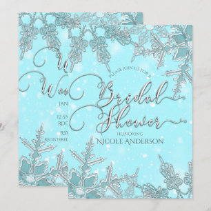 Invitation Pays des merveilles hivernal bleu Flocons de neige