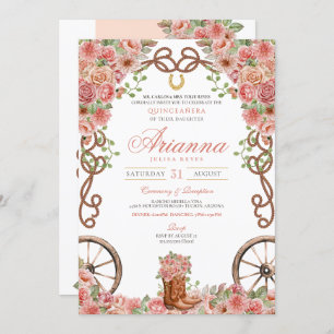 Invitation Pays d'or rose Western Charra Ranch Quinceañera