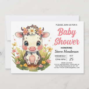 Invitation Pays Elégant Baby shower de vache fille