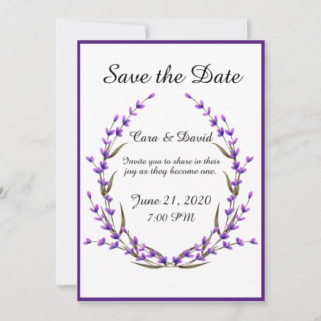 Invitation Pays Elegant Chic Purple Floral Enregistrer la dat (Devant)