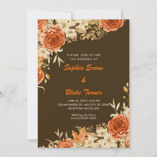 Invitation Pays élégant Orange Rose Brown Mariage