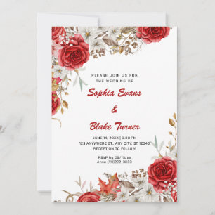 Invitation Pays élégant Roses rouges Chute Mariage blanc