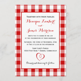 Invitation Pays En vichy Red & White Checks Mariage Plaid
