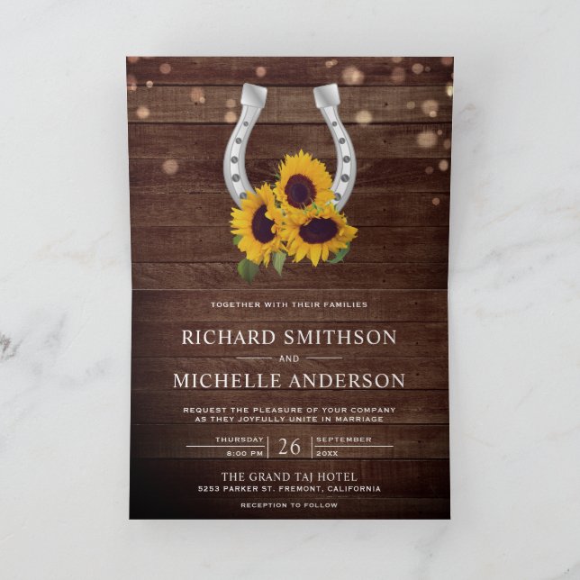 Invitation Pays Fleur de Tournesol Fer à Cheval Code QR Maria (Intérieur)