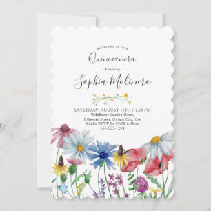 Invitation Pays Fleurs sauvages Jolie aquarelle Quinceanera