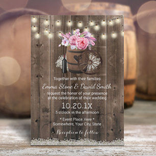 Invitation Pays Floral Baril de bois Mariage rustique