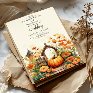 Invitation Pays Floral Citrouille Mariage de script