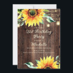 Invitation Pays Grange String Lights tournesol 21e anniversai<br><div class="desc">Bois rustique,  tournesols jaunes verdoyants,  lampes à cordes étincelantes et lanternes 21ème anniversaire à la grange de campagne invitation pour les femmes.</div>