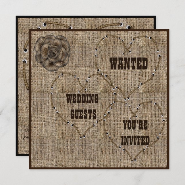 Invitation Pays Hessian Burlap Mariage (Devant / Derrière)