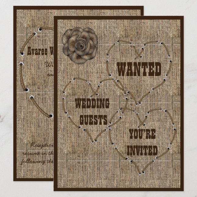 Invitation Pays Hessian Burlap Mariage (Devant / Derrière)