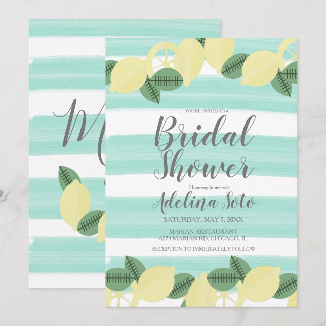 Invitation Pays Lemon Boho Aquarelle Rayure Enterrement de Vi (Devant / Derrière)
