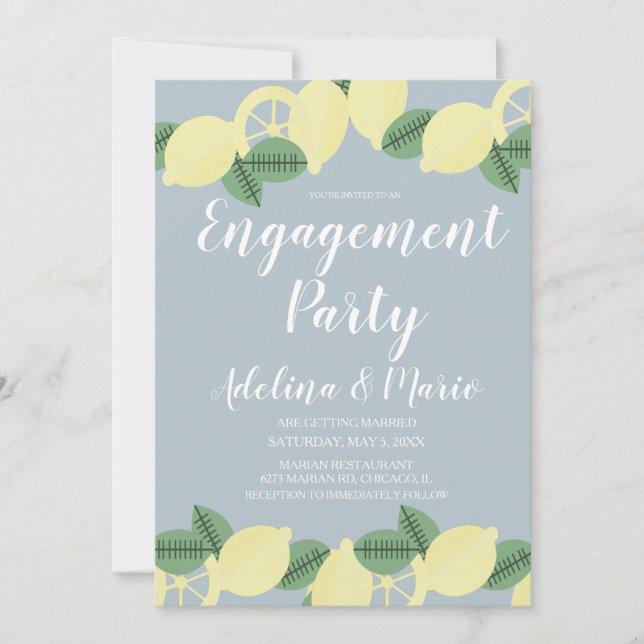 Invitation Pays Lemon Boho Rouge Bleu Fiançailles Fête (Devant)