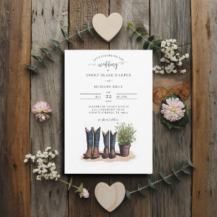 Invitation Pays M. Mme Cowboy Bottes Mariage Fleur sauvage