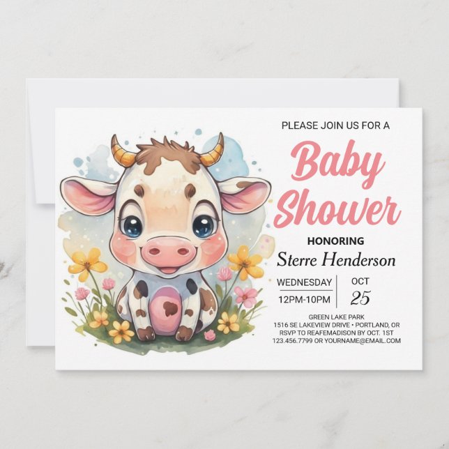 Invitation Pays magique Baby shower de vache imprimable (Devant)