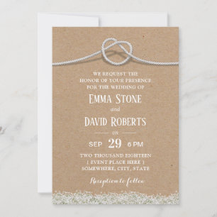 Invitation Pays Mariage rustique Floral Tying Knot Kraft