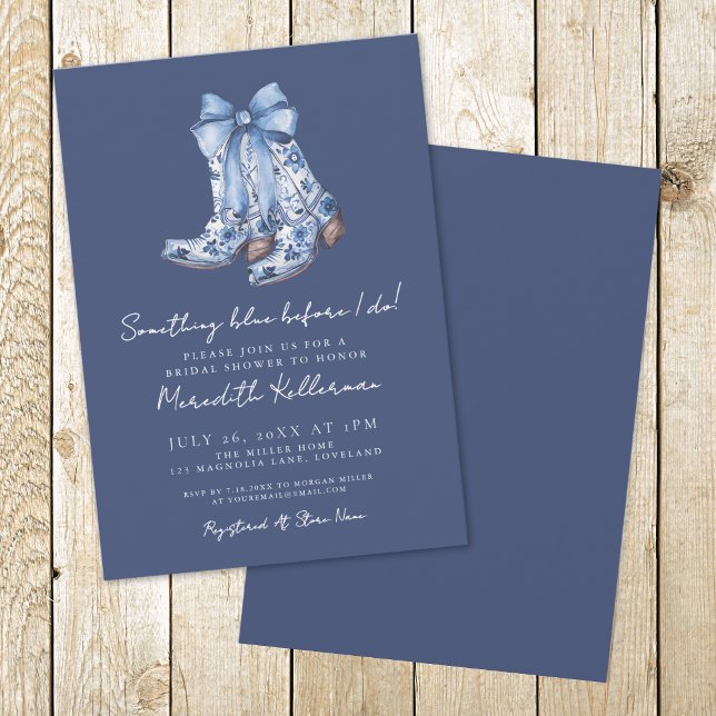 Invitation Pays Marine Bleu Bow Cowboy Fête des mariées (Country Navy Blue Bow Cowboy Bridal Shower Invitation)