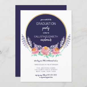Invitation Pays Marine Pink Lilac Fleur sauvage Graduation