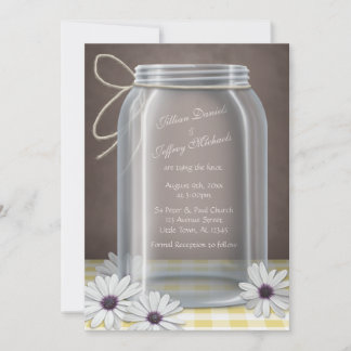 Invitation Pays Mason Jar Daisy Jaune Mariage Brown