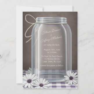 Invitation Pays Mason Jar Daisy Purple Mariage Brown
