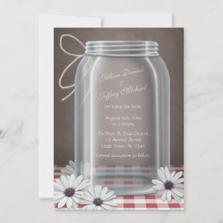 Invitation Pays Mason Jar Daisy Red En vichy Mariage