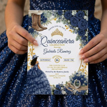 Pays occidental Roses bleues marine Or Quinceañera