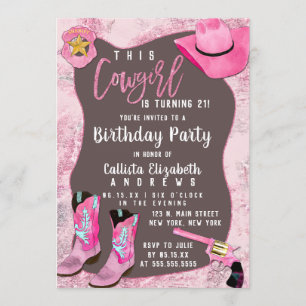 Invitation Pays Parties scintillant rose fille Aquarelle Anni