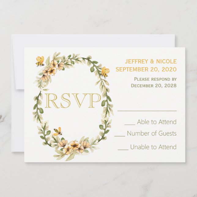 Invitation Pays Réponse de Mariage Floral Bumble Bee (Devant)
