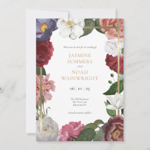 Invitation Pays Rose Floral Faux Gold Foil Enregistrer la dat