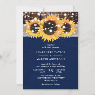 Invitation Pays Russe Tournesol Mariage bleu marine