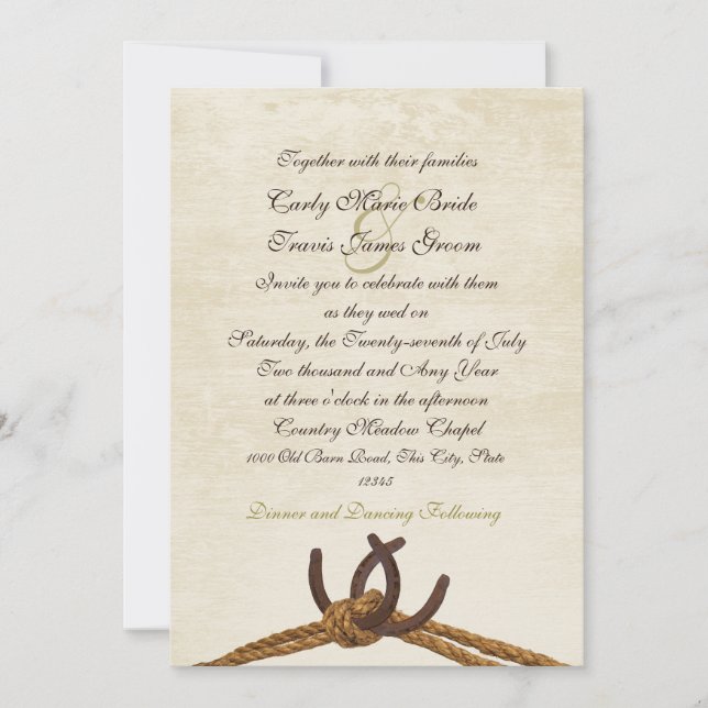 Invitation Pays Rustic Horseshoe Mariage (Devant)