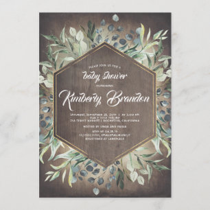 Invitation Pays rustique   Baby shower verdoyant Gold Frame