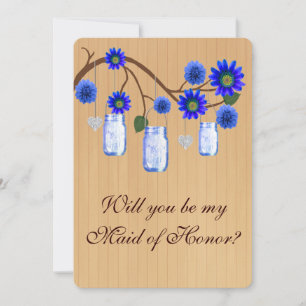 Invitation Pays Rustique Bleu Mason Jarres Maid Of Honor Card