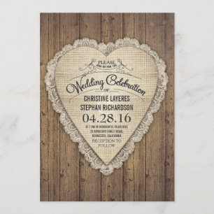 Invitation pays rustique dentelle et burlap mariage inviter