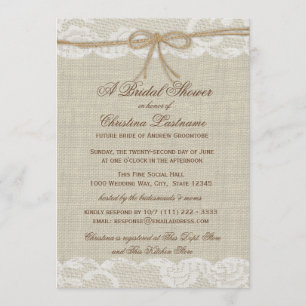 Invitation Pays Rustique et dentelle Mariage Fête des mariées