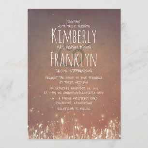 Invitation Pays rustique  Night Lights Field Garden Wedding
