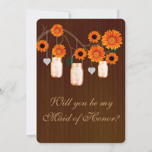 Invitation Pays Rustique Orange Mason Jar Maid Of Honor Card
