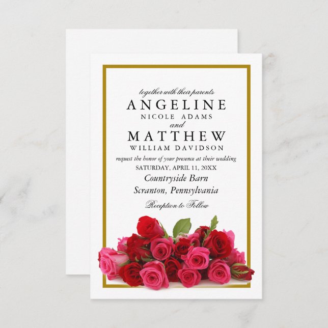 Invitation Pays Rustique Rose Gold Frontière Mariage Floral (Devant / Derrière)