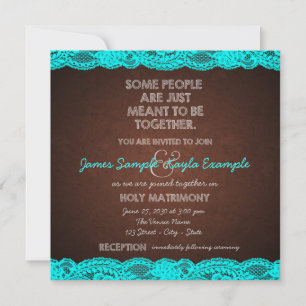 Invitation Pays Rustique Turquoise Bleu et Mariage Brown