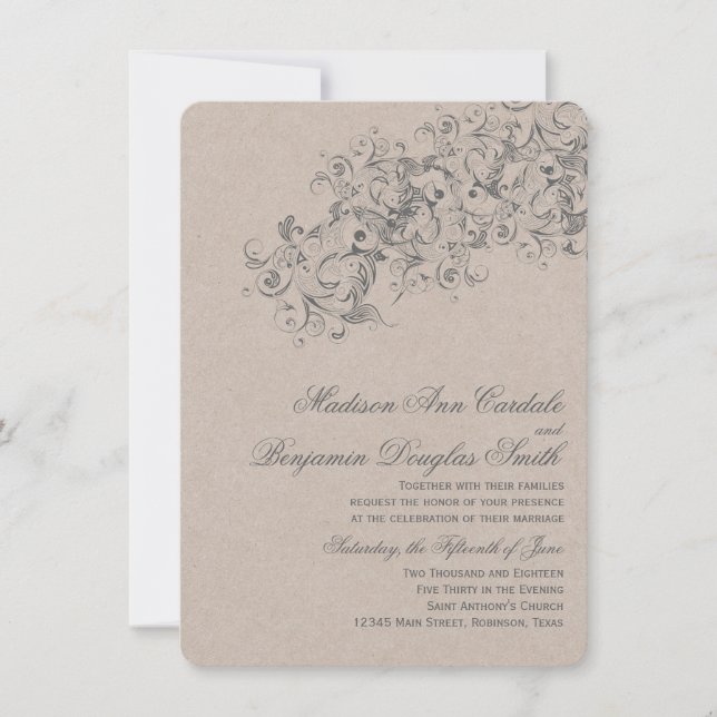 Invitation Pays Rustique Vintage Flourish Wedding Invite (Devant)