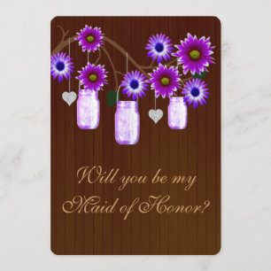 Invitation Pays Rustique Violet Mason Jar Maid Of Honor Card