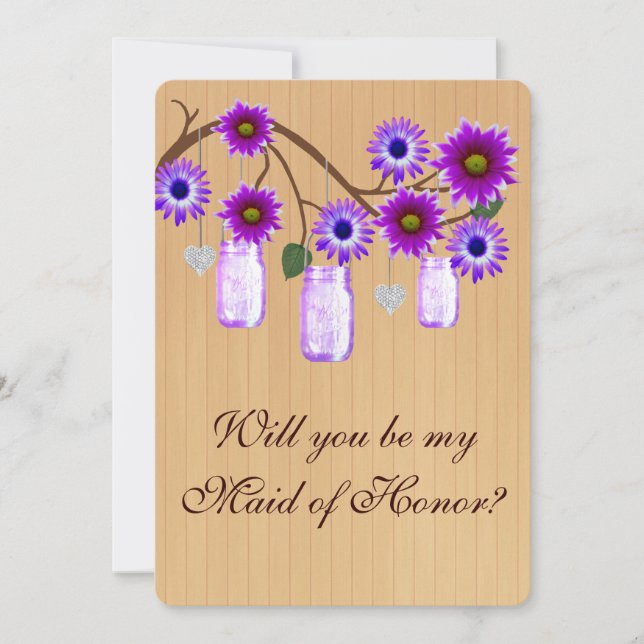 Invitation Pays Rustique Violet Mason Jar Maid Of Honor Card (Devant)