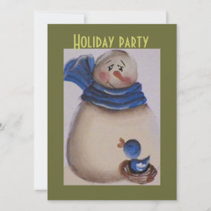 Invitation Pays Snowman primitif avec Oiseau bleu