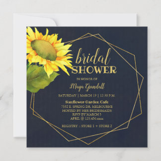 Invitation Pays Sunflower Navy Fête des mariées bleue