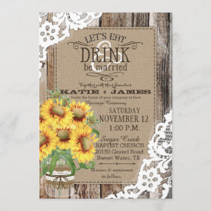 Invitation Pays Tournesol Dentelle en bois Mariage rustique