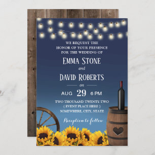 Invitation Pays Tournesols Marine Bleu Russe Mariage