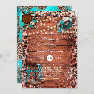 Invitation Pays Turquoise Lights Mariage Boots bois